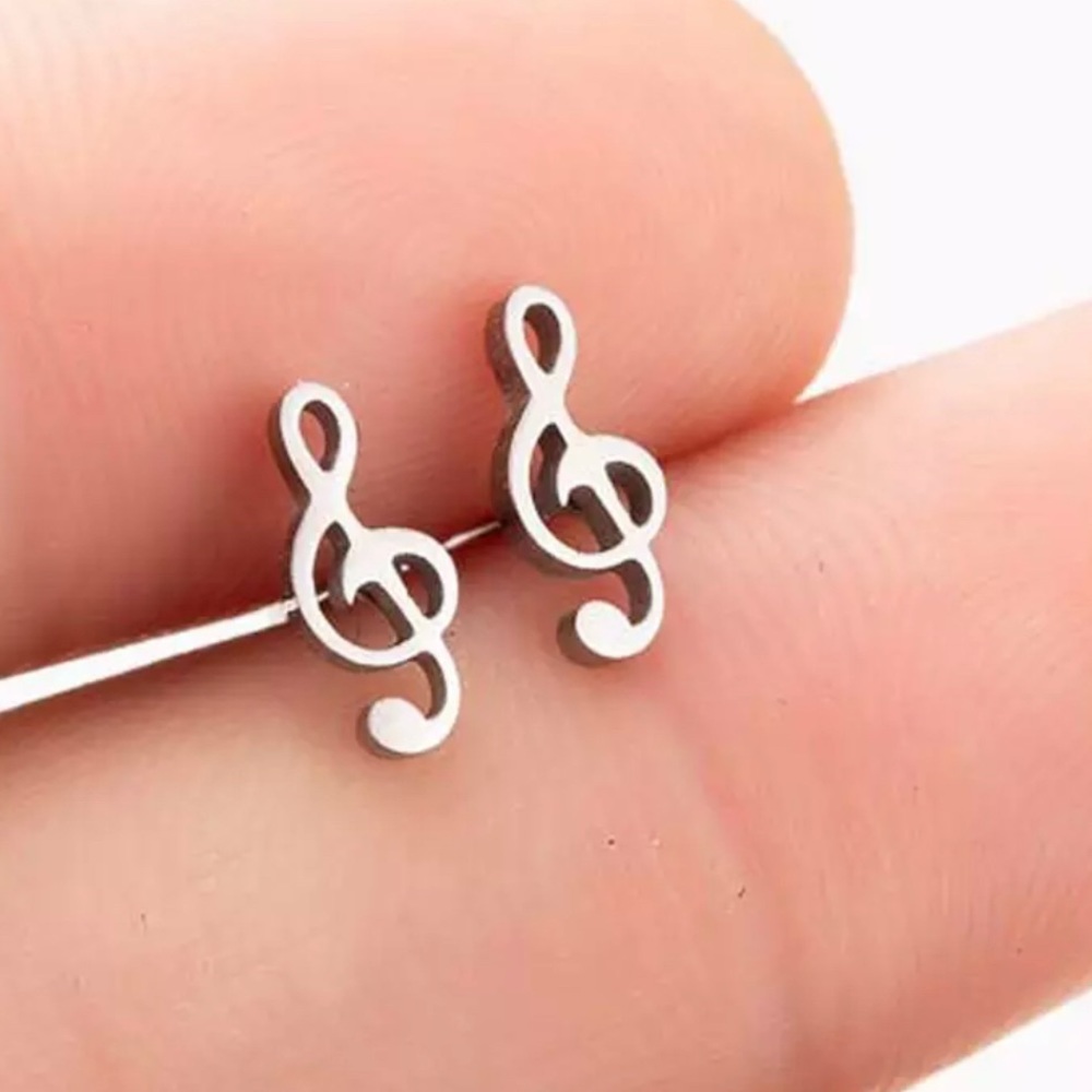 MUSIC SILVER Stainless Steel Stud Minimalist Earrings With Gift Bag